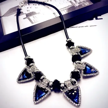 

New Elegant Necklace for Women Blue Crystal Flower Geometric Pendant Statement Choker Chunky Women Wedding Party Jewelry Gifts