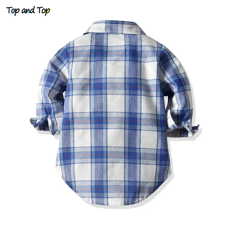 Топ и топ, Модный комплект джентльменской одежды для маленьких мальчиков, хлопковая клетчатая рубашка с лацканами и длинными рукавами+ брюки, Детский Повседневный костюм из 2 предметов