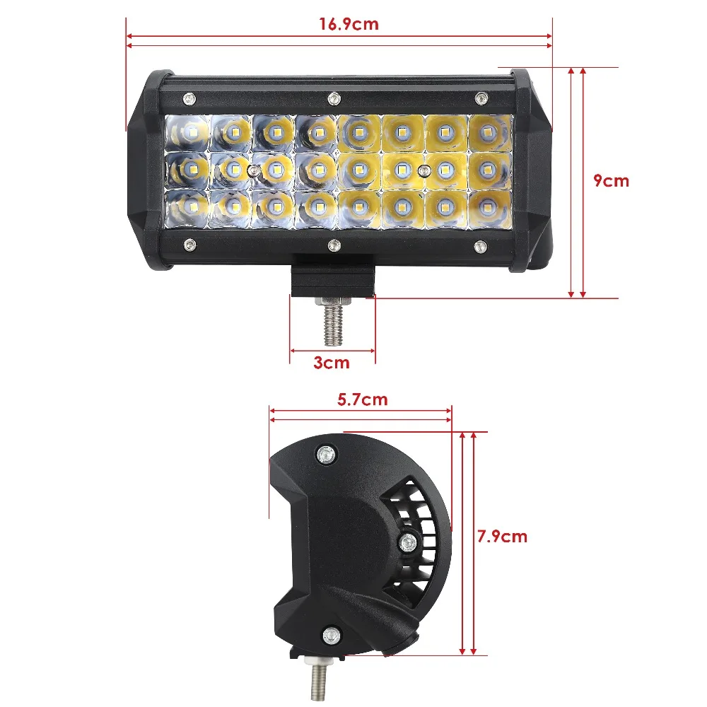 Yait 7 дюймов 72 Вт 3 ряда рабочий свет бар светодиодный Pods точечный прожектор комбинированная световая панель для джипа внедорожный Грузовик Лодка внедорожник светодиодный противотуманный фонарь для вождения