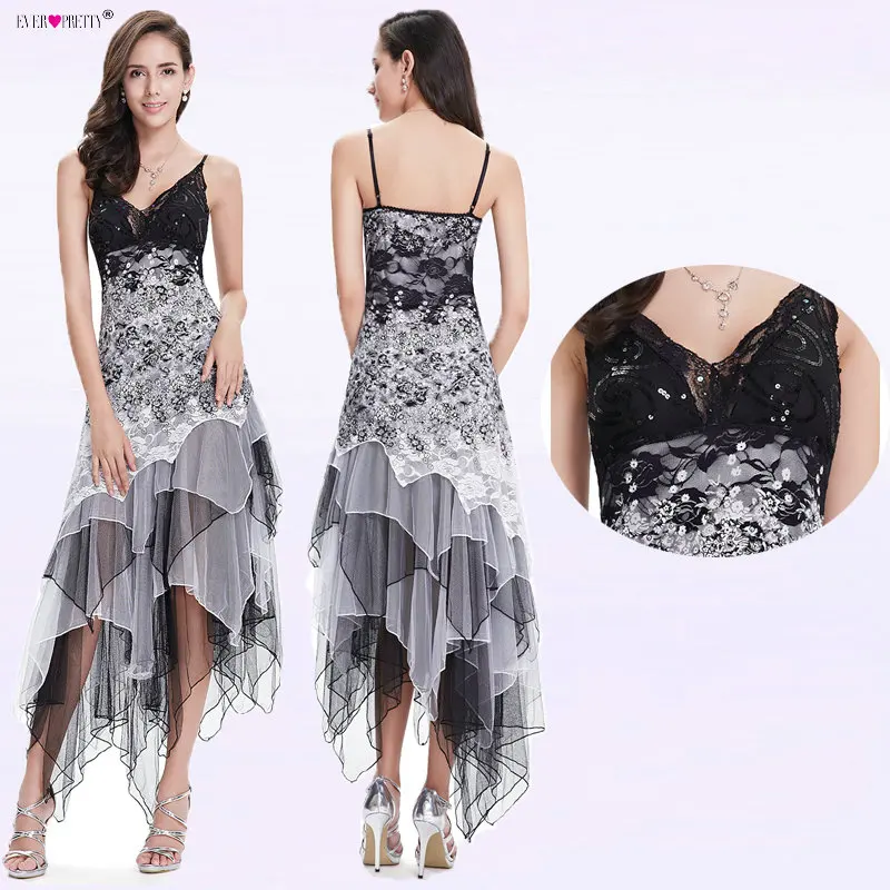 Elegant Cocktail Dresses Ever Pretty EP6212B Sexy V-neck Black and White Lace Long Wedding Plus Size Party Dress vestido coctel