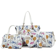 2017 simple y casual bolso de la manera 6 unids/set bolso grande brillante femenina impresión de la historieta bolsas de hombro bolsa de mensajero de las mujeres