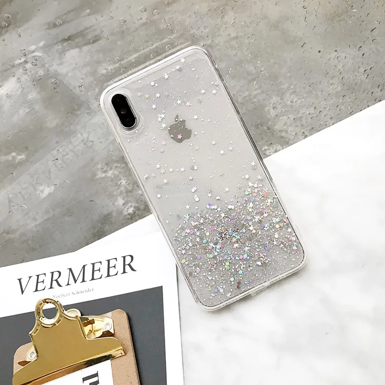 

For Suitable for stereo solid color stars flash apple iphone X mobile phone shell iphone 8 / 6s / 7plus simple soft silicone