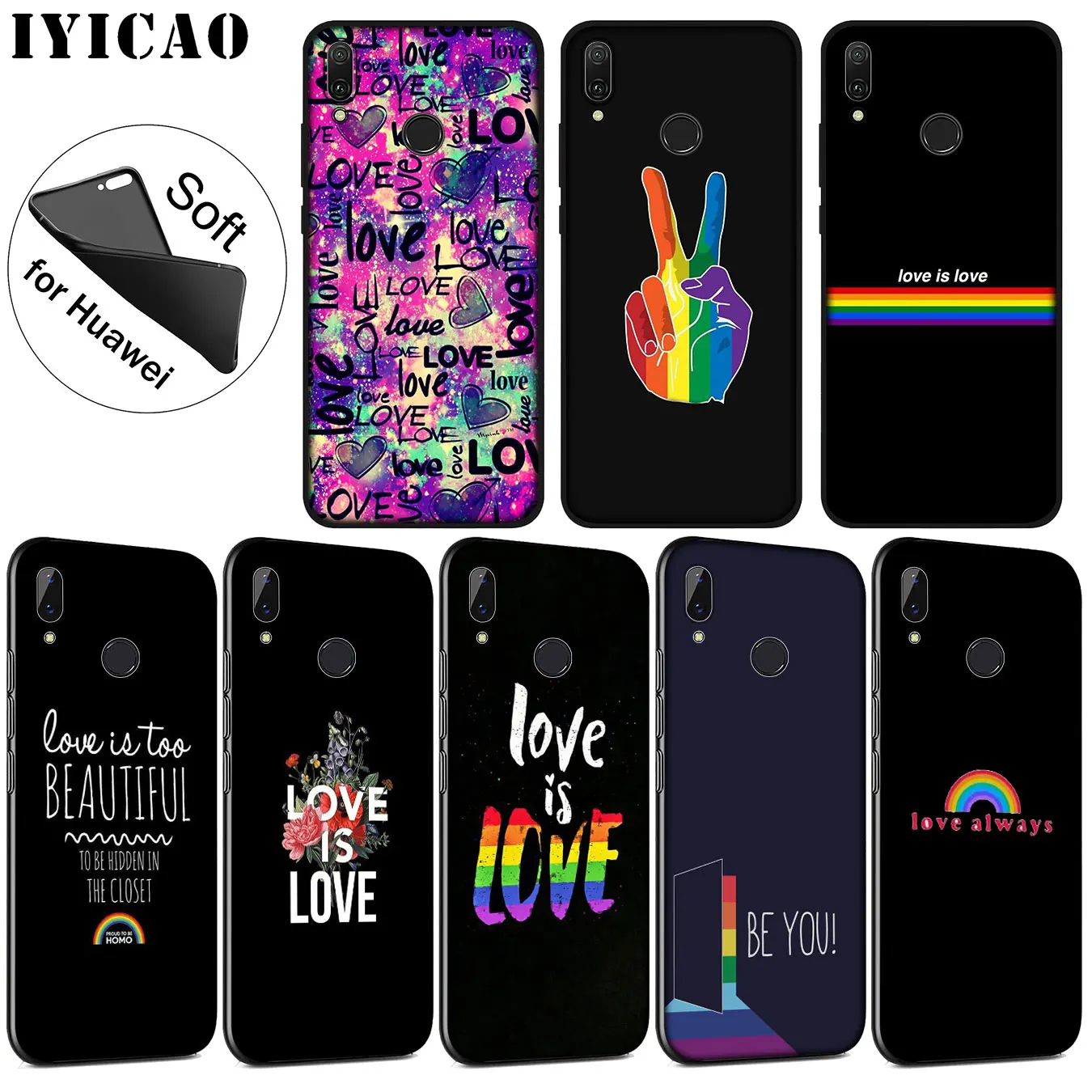Мягкий силиконовый чехол IYICAO Love Is LGBT Rainbow Heart для Huawei P30 P20 Pro P10 P9 P8 Lite Mini 2017 2016 P smart Z