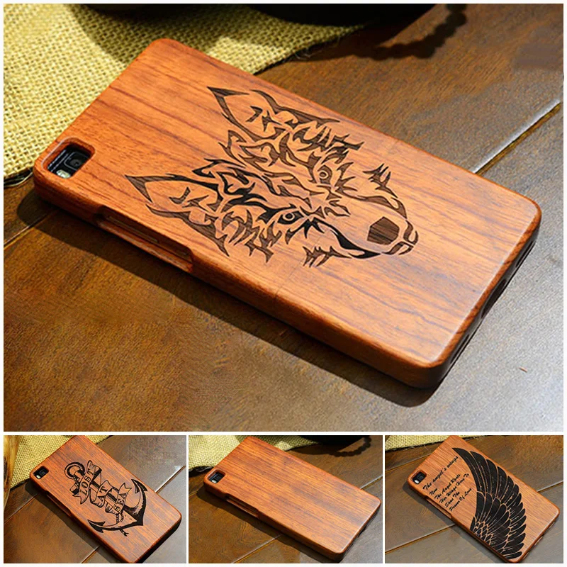 Luxury Vintage Retro Flower Wolf Real Handmade Wood Case For Huawei Mate 7 Mate 8 Mate