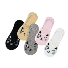 5 пар, женские носки, одноцветные с милым рисунком кота, забавные носки-лодочки для девочек, летние высококачественные дышащие Хлопковые женские носки, Meias