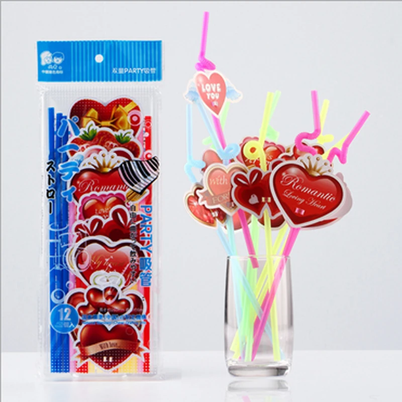Booked Pack Valentine's Day plastic Drinking Straws with 1000pcs Love