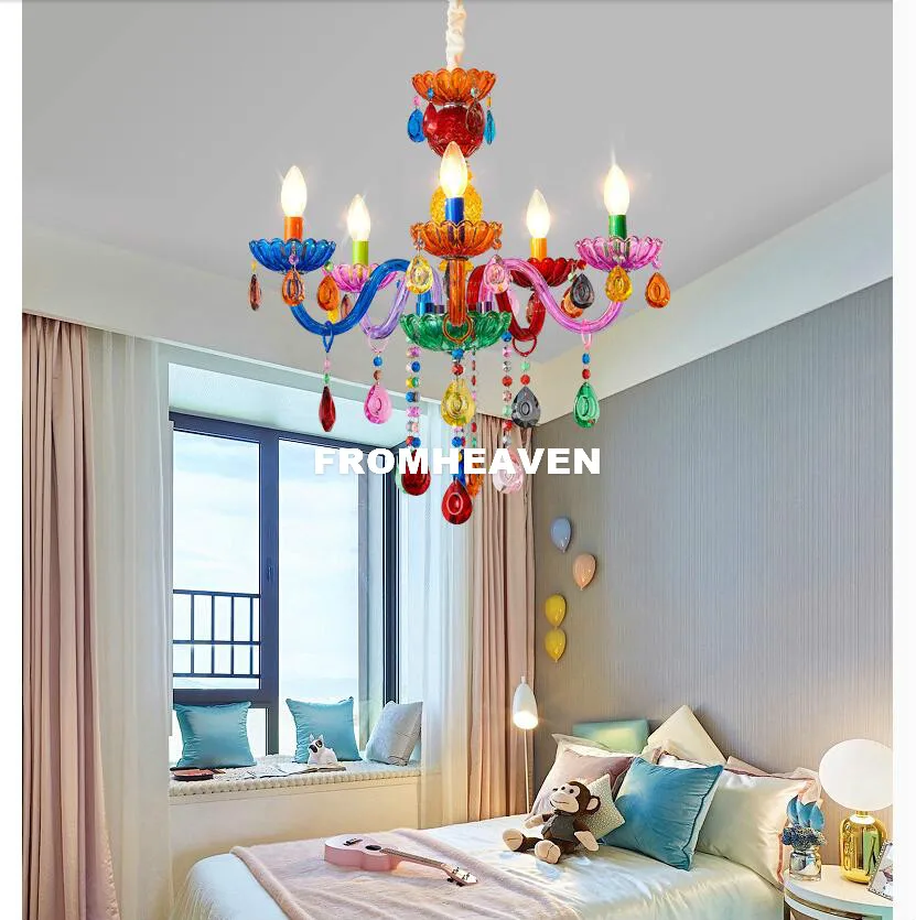 Free Shipping Makaron Colorful Crystal Chandelier Hanging Lights Crystal Decora Lighting AC Guaranteed 100% Crystal Pendant Lamp flower chandelier