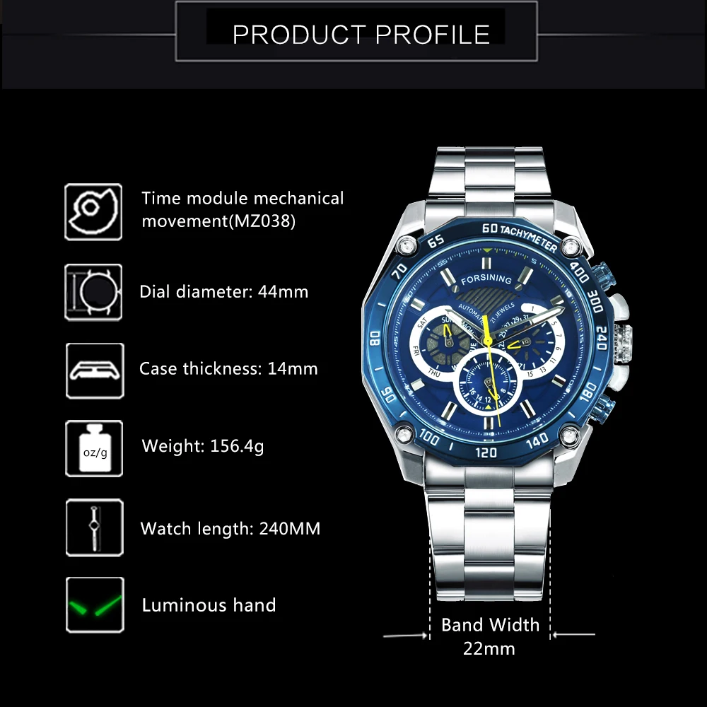 FORSINING модные синие мужские часы лучший бренд класса люкс Авто Механические 3 циферблата 6 Руки нержавеющая сталь ремень бизнес наручные часы