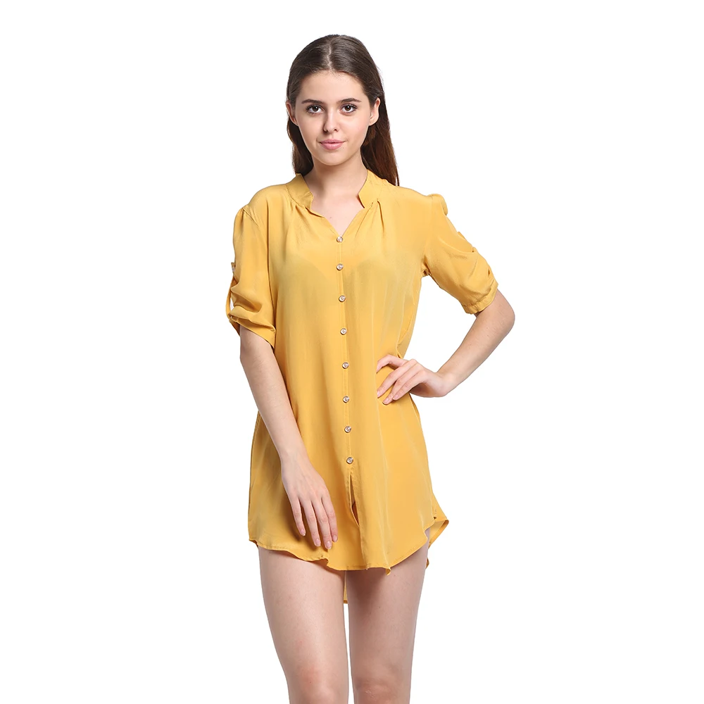 100% Silk Long Shirt Natural Silk Crepe De Chine New Women