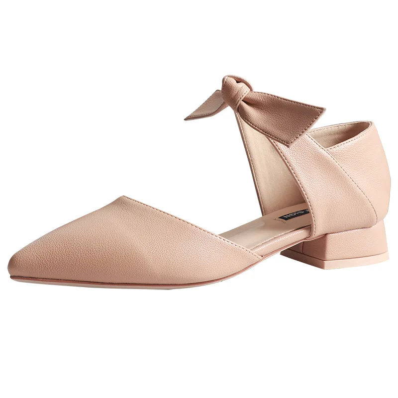 

2019 spring new thick with single shoes female 3CM low with pointed toe hollow women's shoes autumn fashion.