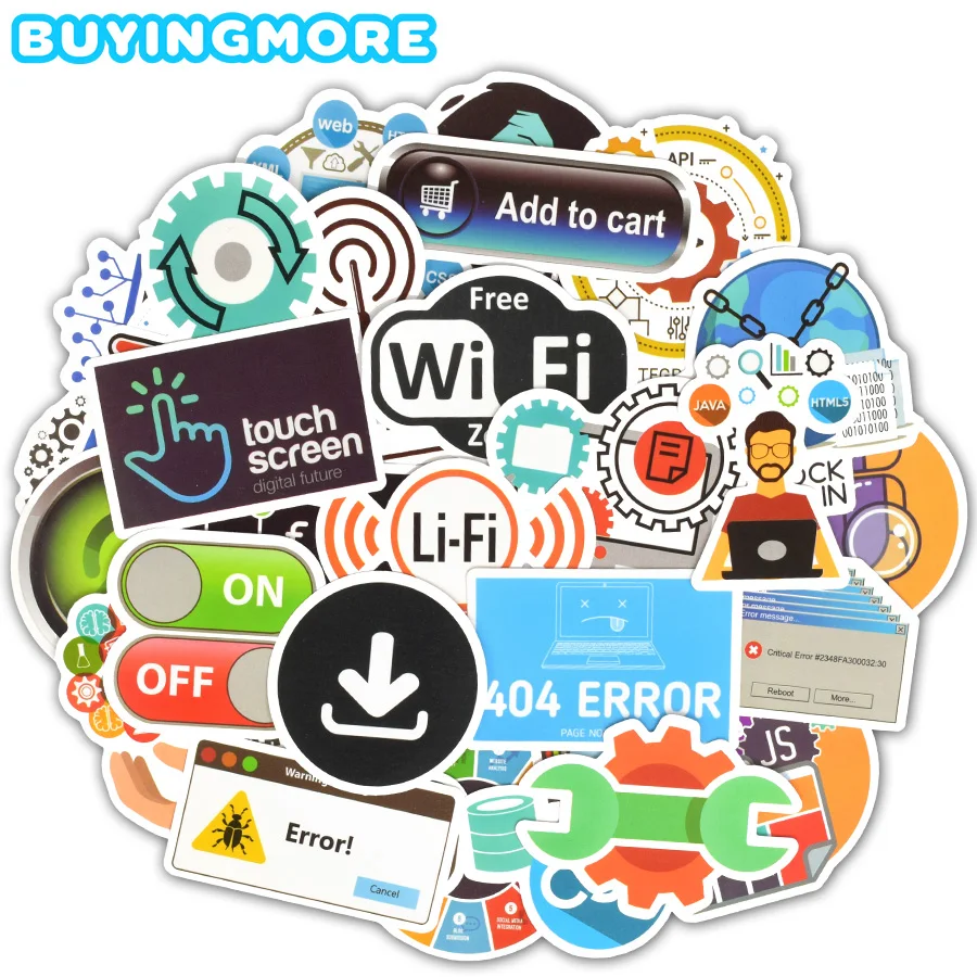 50 PCS Internet Sticker Programming Language Html Cloud APP Stickers Gifts for Geek Hacker to DIY Laptop Car PS4 Phone Luggage