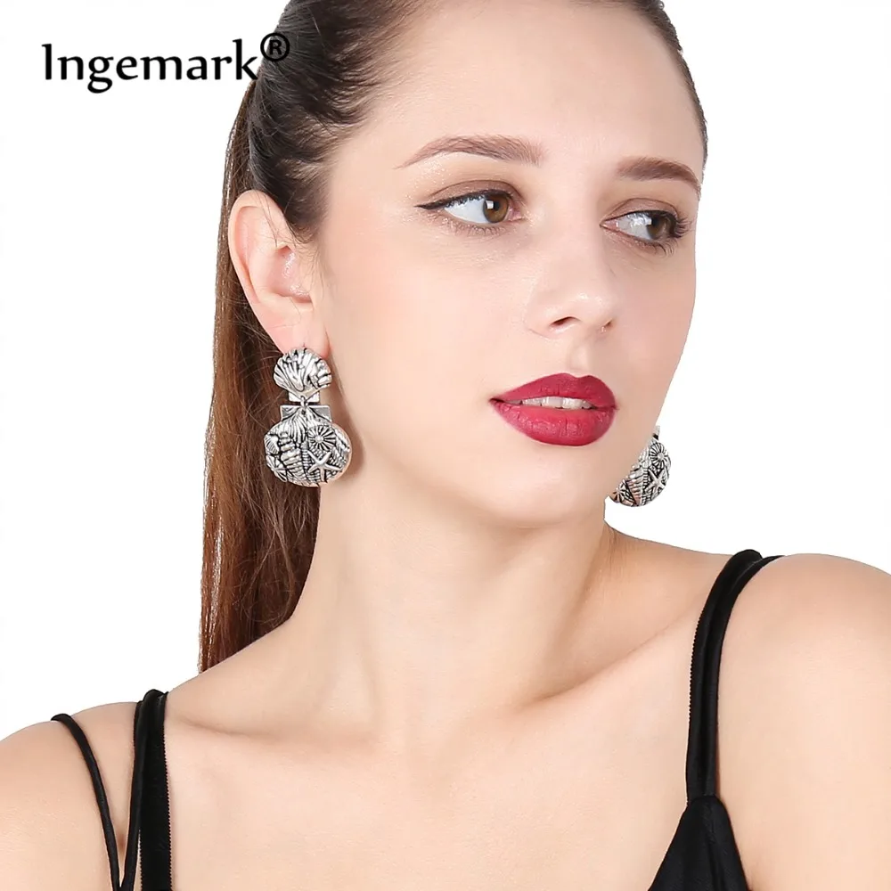 

Ingemark Bohemia Beach Alloy Shell Dangle Drop Earrings Statement Scallop Starfish Conch Pendant Earrings for Women Girl Jewelry