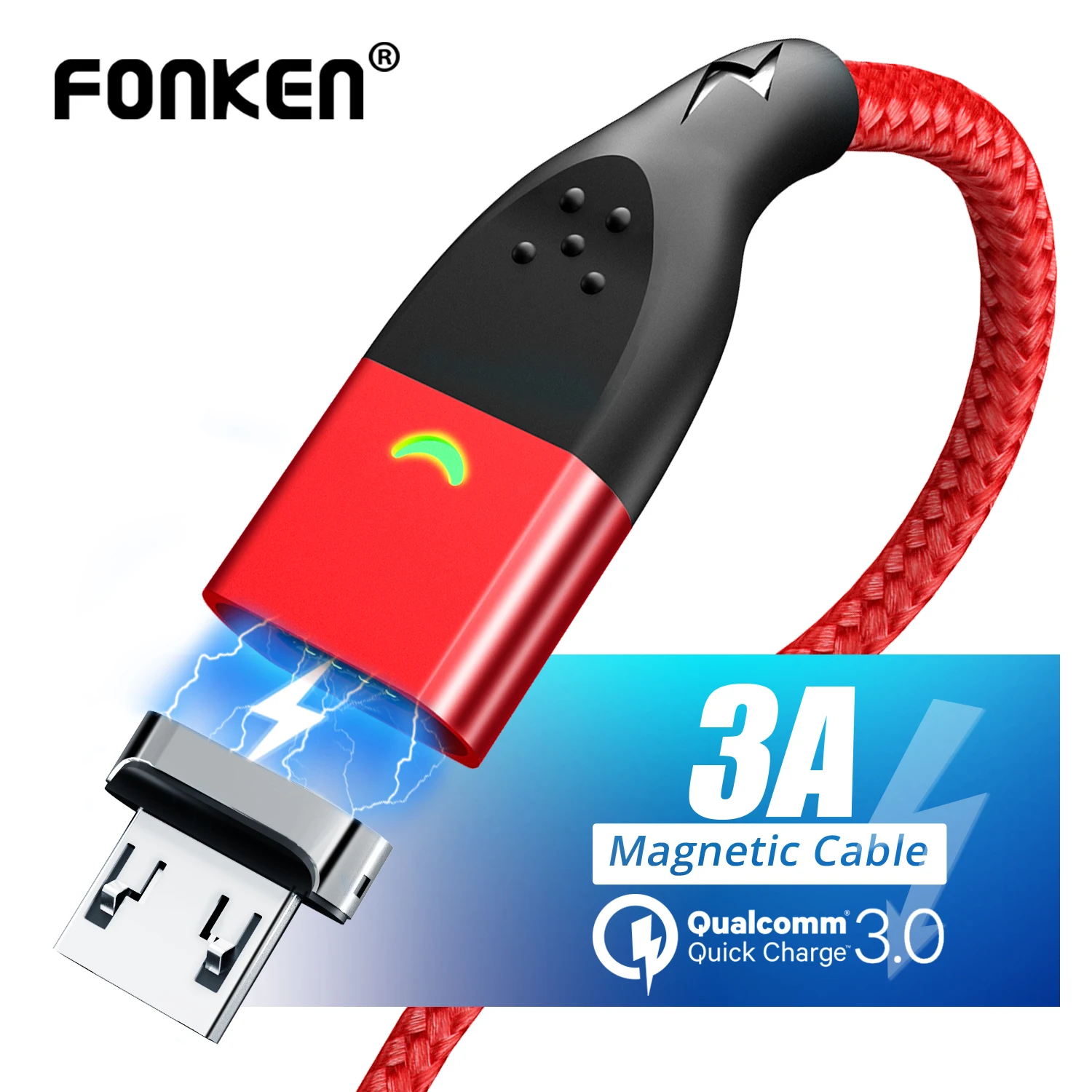 

FONKEN Micro USB Cable Quick Charger Magnetic Cable 1m 2m Magnet Fast Charging Wire Android Mobile Phone Tablet LED Data Cord