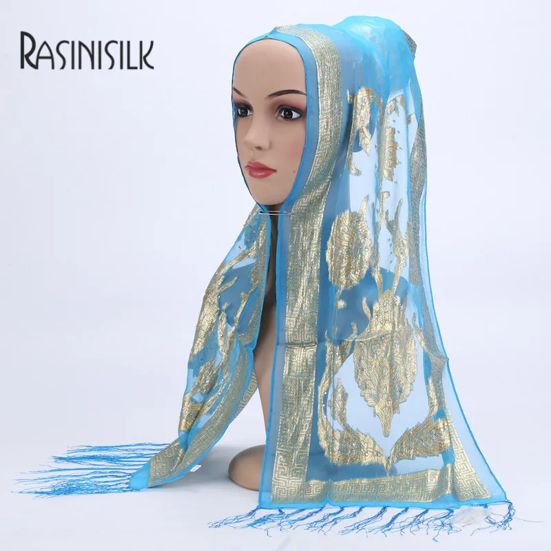 RASINISILK Новое поступление Silk заклепка хиджабы шарфы 29*123 см шифон мусульманин