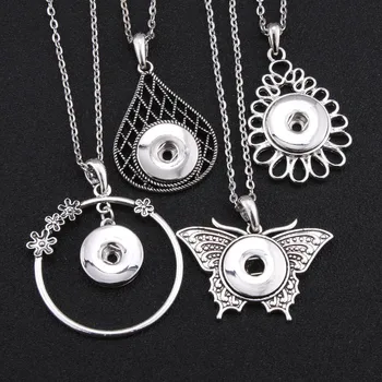 

2019 New Snap Jewelry Pendants Owl Tree Of Tree Snap Button Necklace with Chains fit 18mm Snap Button Jewelry For Women