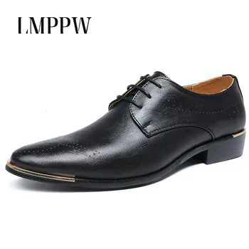 

2019 New Fashion Man Formal Shoes Pointed Oxford Shoes Business Casual Brogue Derby Shoes Brand Men Flats Wedding Party Shoes 2a