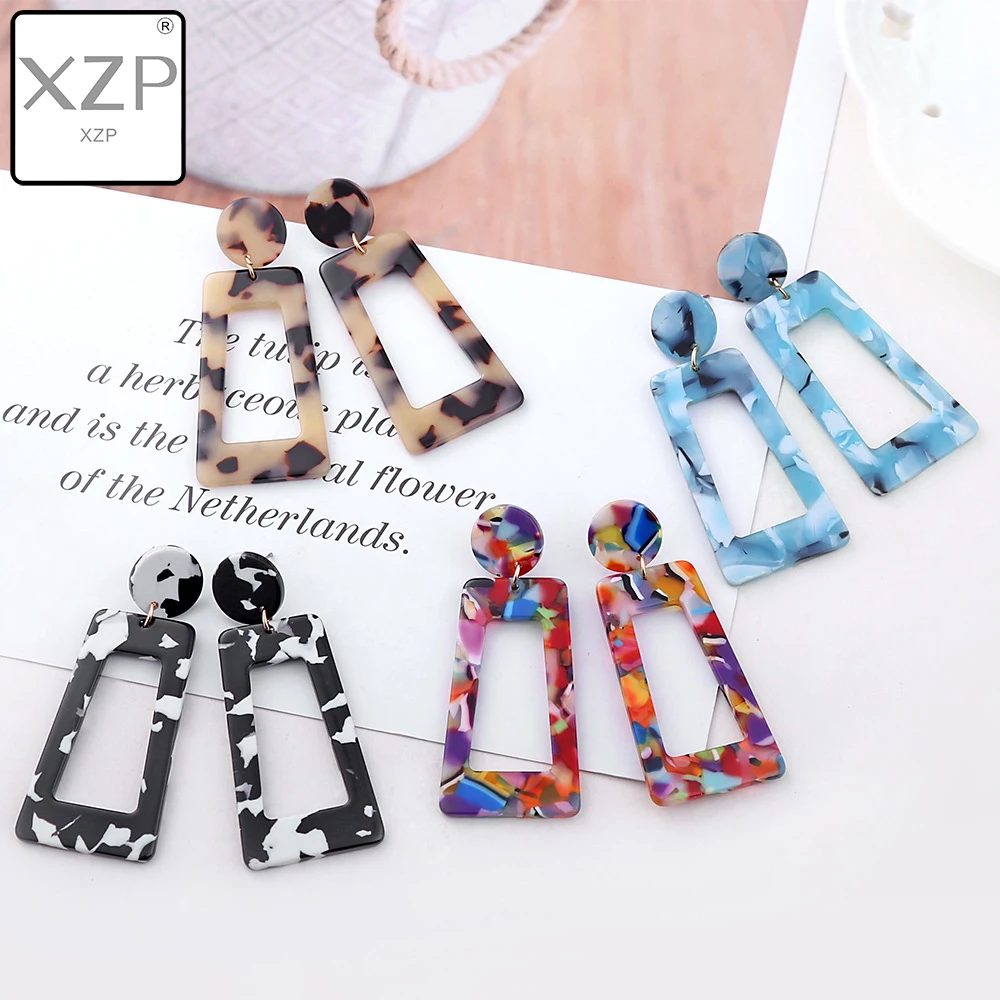 

XZP Personality 2019 Trapezoid Large Long Acrylic Acetate Drop Earrings For Women Rectangle Tortoiseshell Earring Za Jewelry