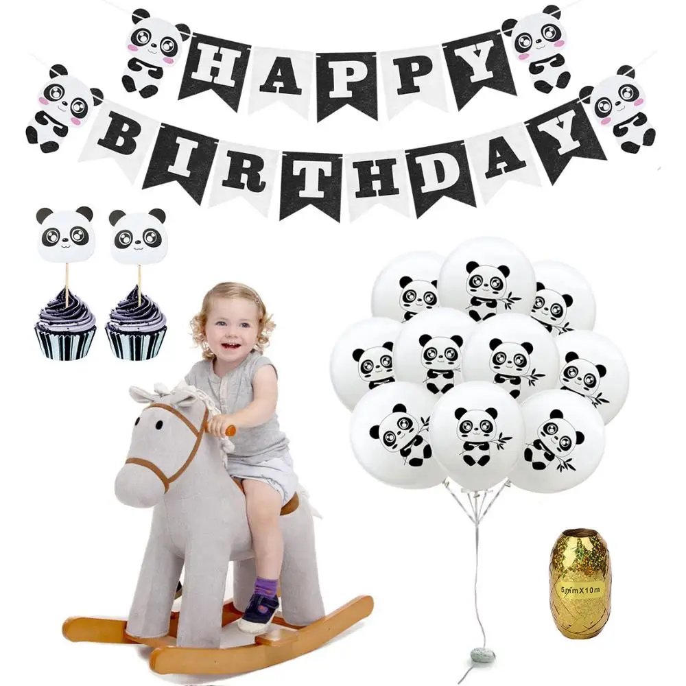 

18pcs/set Cute Kawaii Cartoon Lovely Panda Happy Birthday Banner Balloons Cake Cupcake Toppers For Kids Party Decor Supplies