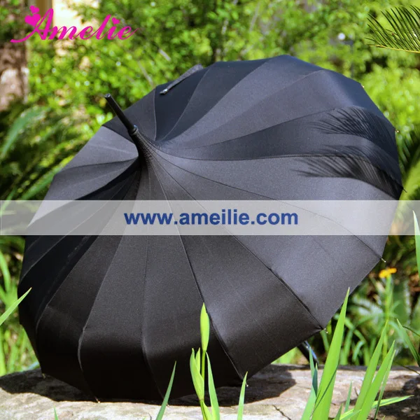 Японский стиль прекрасный прямой зонтик черный Свадебный зонт в форме пагоды
