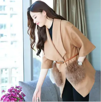 

2017 autumn and winter Korean version of the thin fox fur cloak wool fur fur thick temperament high-end coat