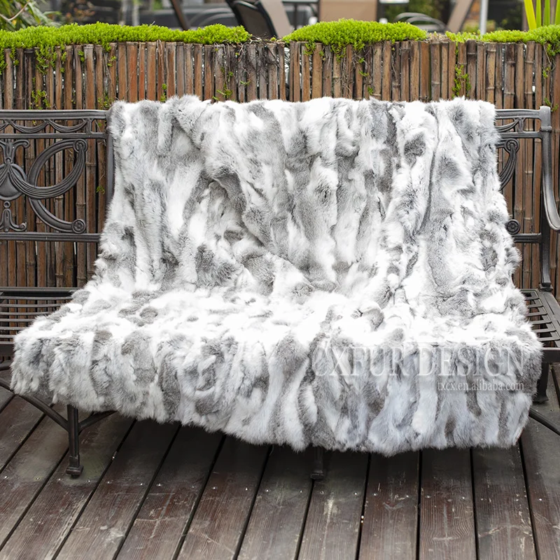 

CX-D-11C1 150x200cm Natural Colour Rabbit Real Fur blanket ~ DROP SHIPPING