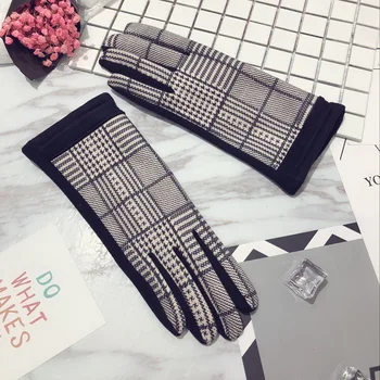 

Gloves Ladies's Checker Recreational Warm Five-fingered Gloves For Motoring In Autumn And Winter