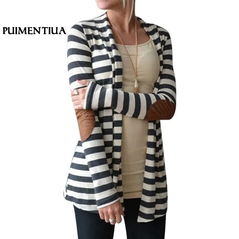 

Puimentiua 5XL Plus Size Women Striped Sweater Cardigan Spring Casual Long Sleeve Slim Sweaters Female Patchwork Jumper Outwear