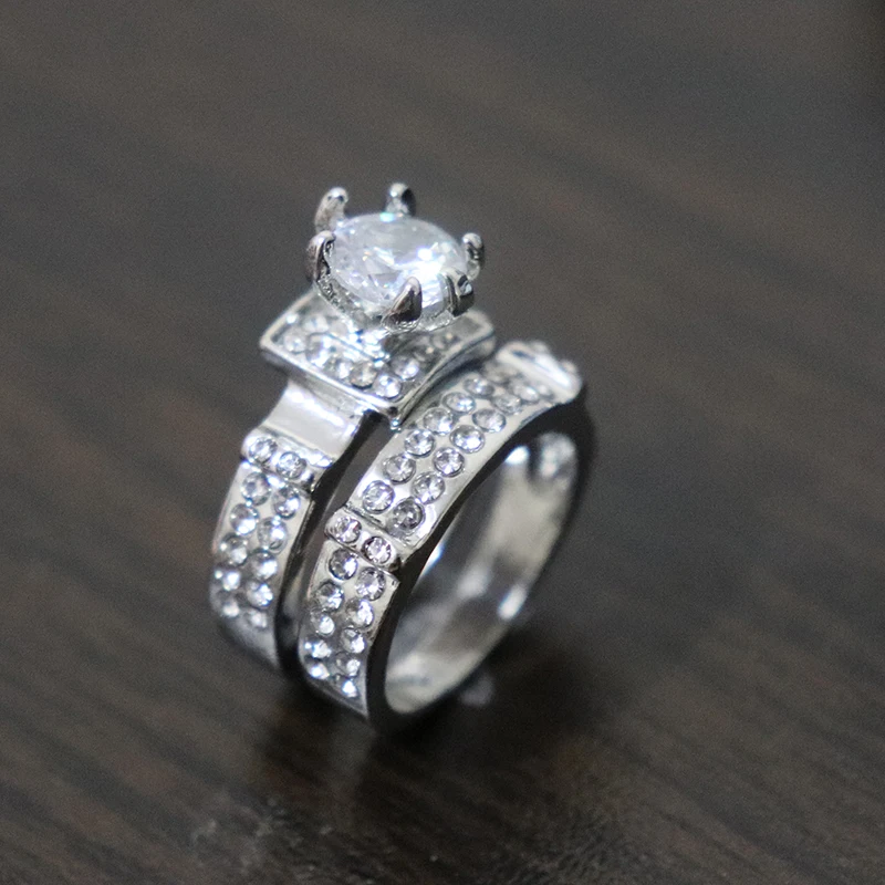 Boho женский кристалл белый циркон кольцо набор роскошное серебряное обручальное кольцо винтажное свадебное кольцо для женщин