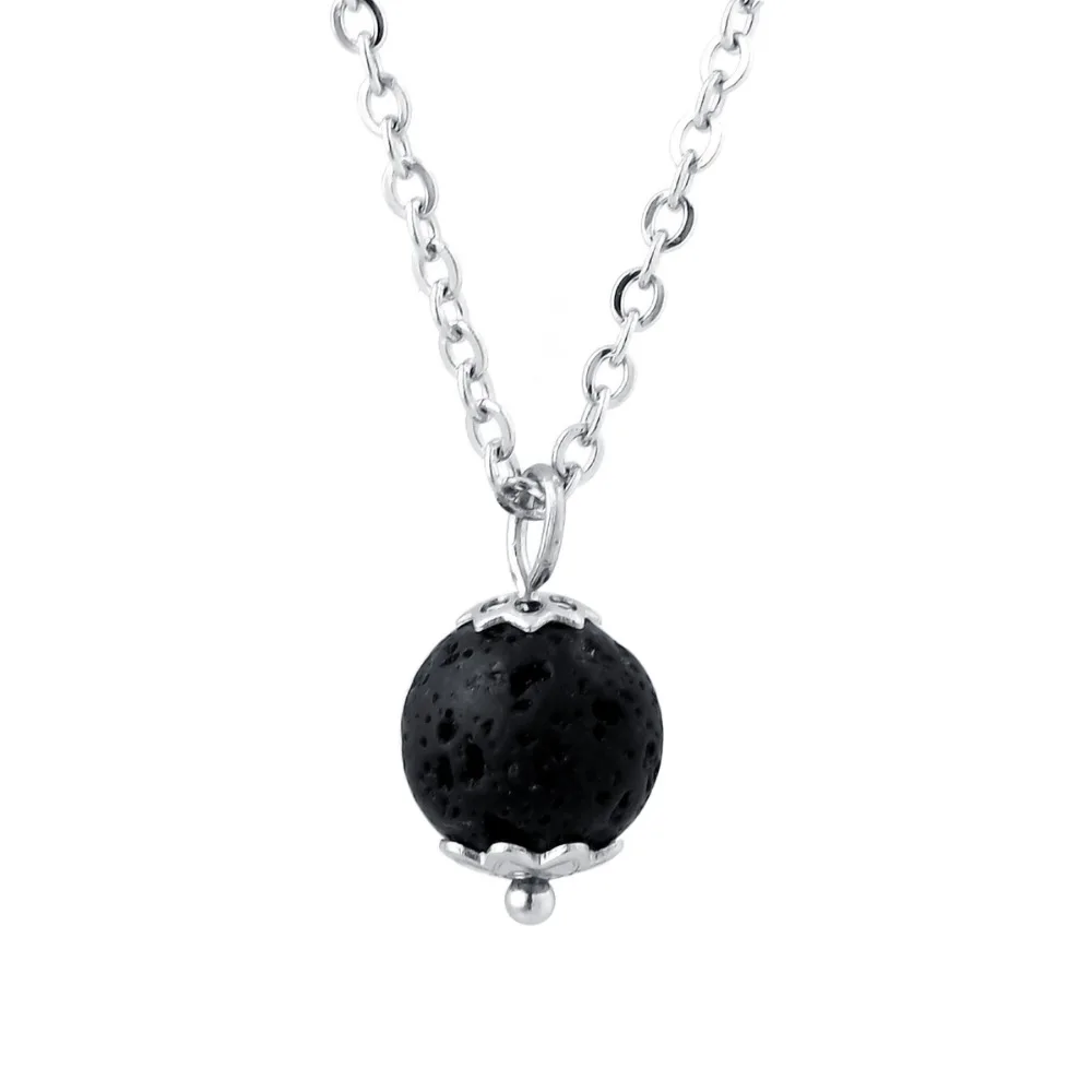 

Round Black Lava Rock Stone Necklace for Essential Oil Diffuser Jewelry