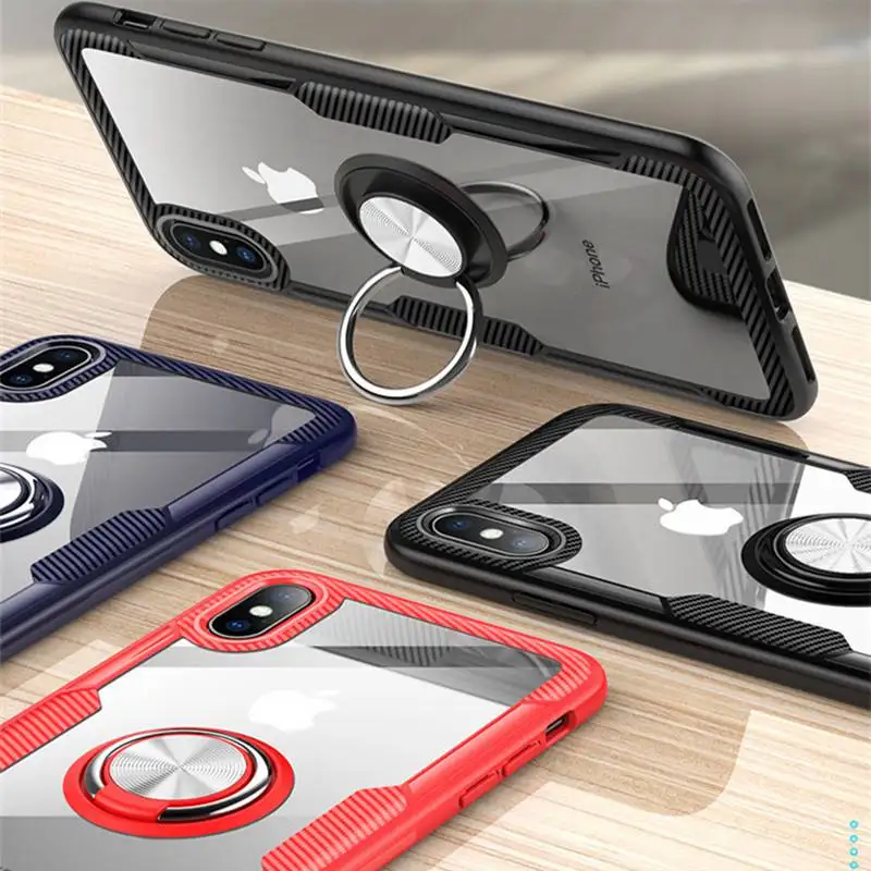 

Stand Holder Phone Cases for iPhone 6 6s 8 7 Plus Case Soft Finger Ring Back Cover for iPhone XR XS Max Case Silicone Clear Capa