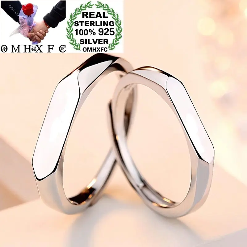 

OMHXFC Wholesale European Fashion Lovers Party Birthday Wedding Gift White Rhombus Resizable 100% S925 Sterling Silver Ring RS37