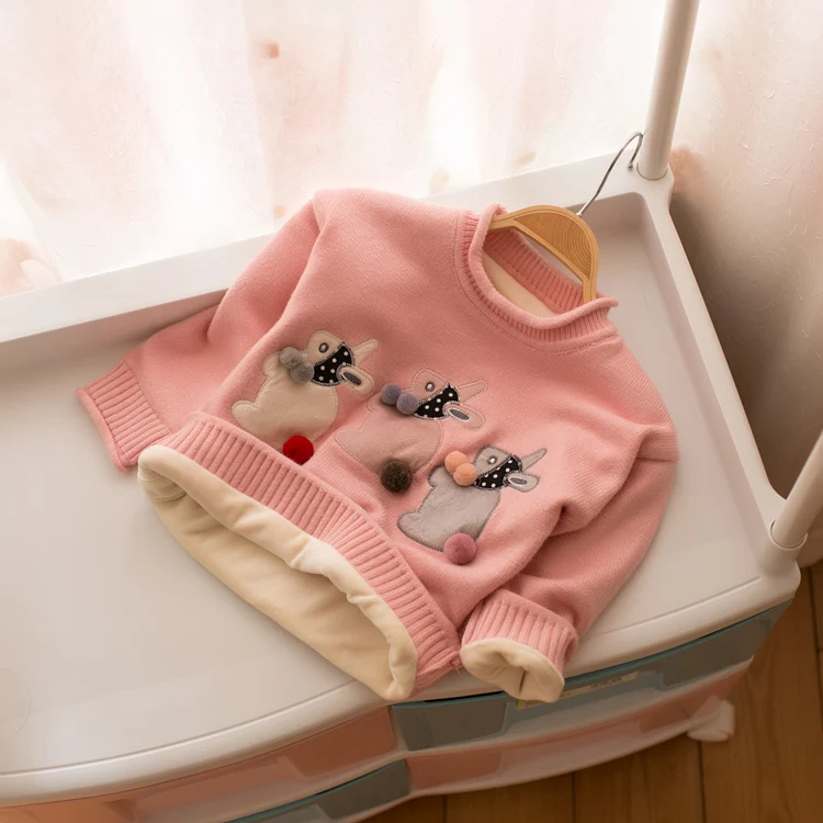 Doayni/свитер для малышей; одежда для детей; сезон осень-зима; вязаные шерстяные свитера с рисунком кролика для маленьких девочек; бархатные/бархатные