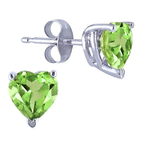 1.5 Ct Heart Cut 10K White Gold Peridot Stud Earrings August Birthstone #With Free Stud