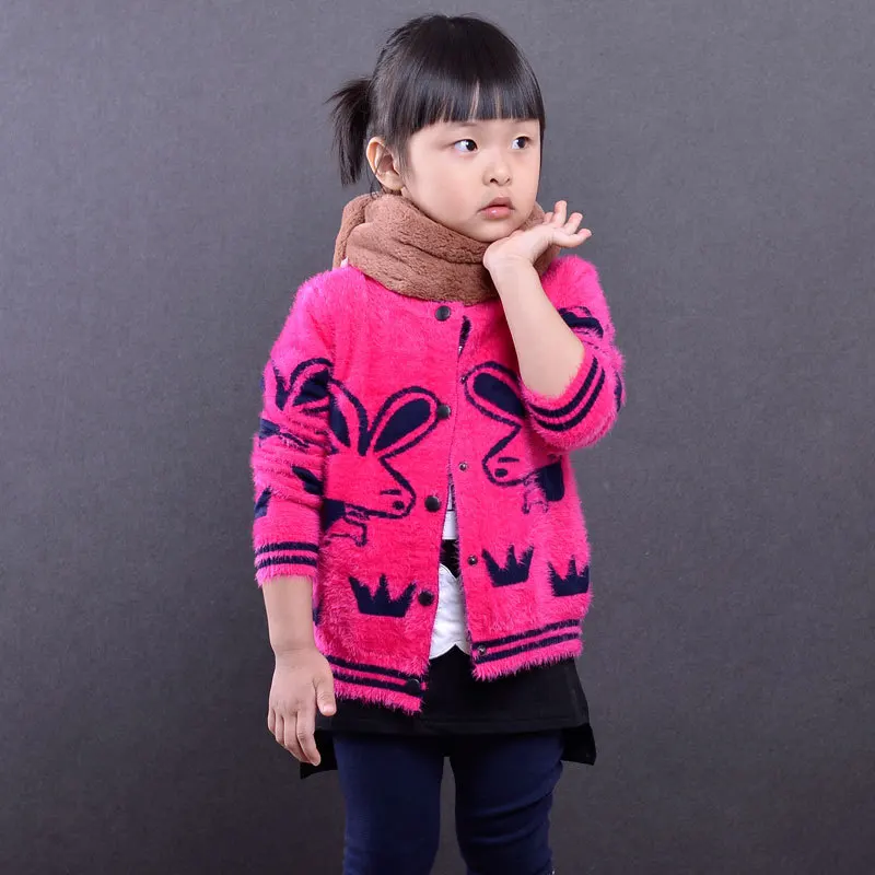 

baby girls rabit jacquard mohail cardigan children autumn winter sweater