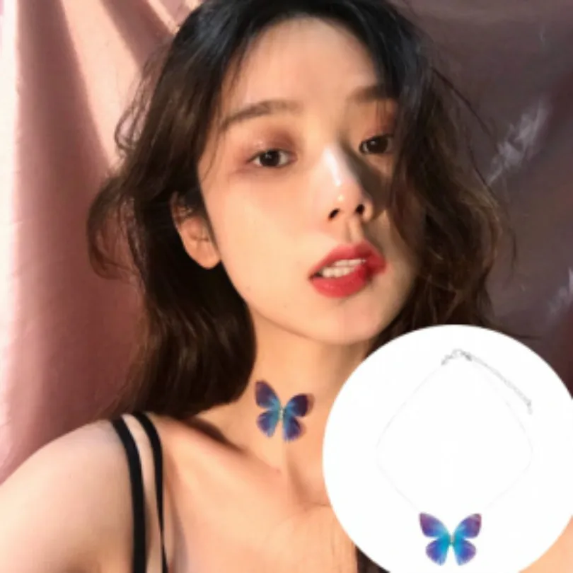 

Korean Fashion Jewelry Butterfly Necklace Romantic Holiday Wind Transparent Fish Line Short Necklace Female Elegant Necklace