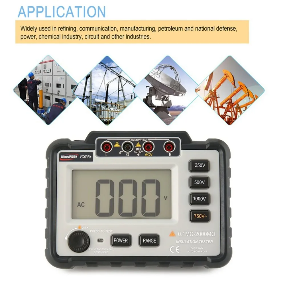 

VC60B+ Digital Insulation Resistance Tester Earth Ground Meters Megger Megohmmeter Portable Volt Voltmeter Multimeter