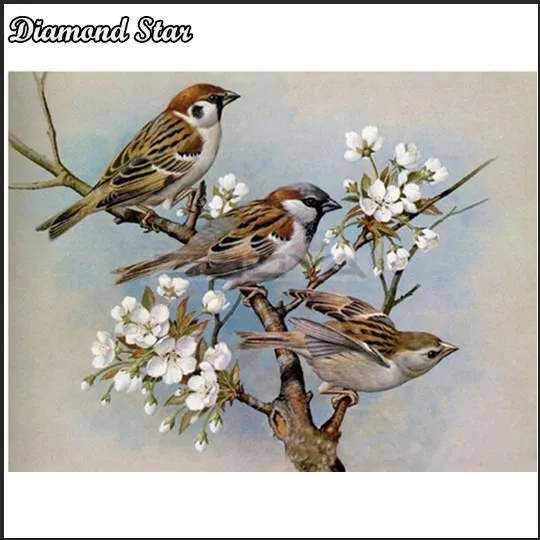 5D DIY Diamond Painting Three Bird On Tree Flower Cross Stitch Rhinestone Mosai | Дом и сад