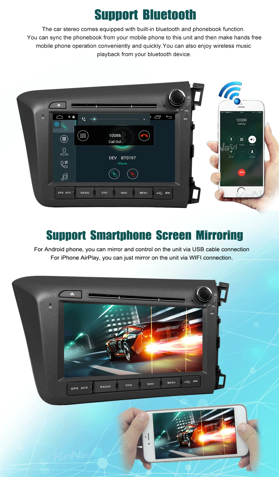 Cheap KiriNavi Octa core 4G LET android 7 car multimidia autoradio for Honda Civic navigation gps radio 2012 - 2015 support 4K 4G 5