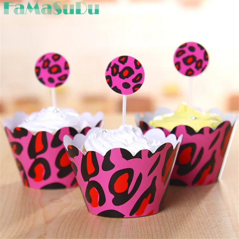 Famasudu 48pcs Pink Leopard Paper Baby Shower Decorations Cupcake