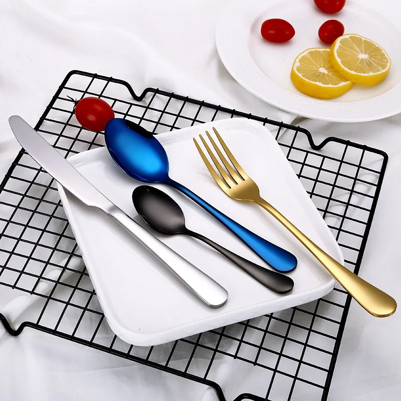 

Gold Dinnerware Set Stainless Steel Cutlery Set 4 Pieces Black Knife Fork Set Tableware Gold Silver Cutleries Western Food Set