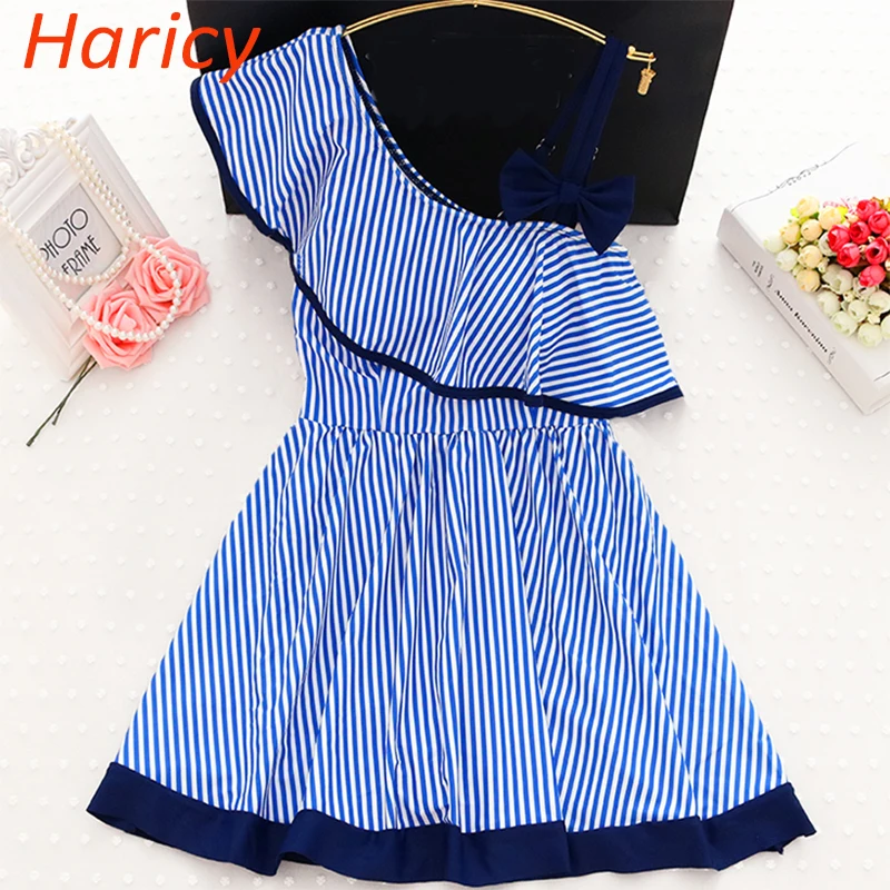 

2018 New Sexy Blue Striped One Piece Swimsuit One Shoulder Swimwear Women Dress Bowknot Beachwear Bathing Suits Swimsuit Skirt