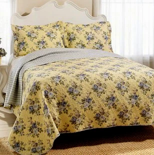 

Embroidery FLORAL Cotton YELLOW Quilting Quilts TWIN Size 230x230cm SINGLEBED Handmade Quilt Bedspread Coverlet Bedcover 3pc Set