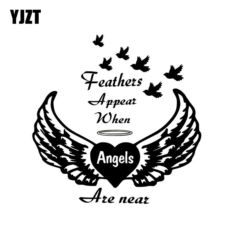 

YJZT 15.6*15.6CM Feathers Appear When Angels Are Near Car Sticker Silhoutte Decal Black/Silver Covering The Body C20-1493