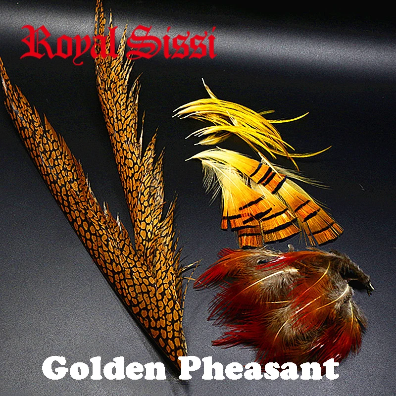 

NEW 1set natural golden pheasant feathers mix Golden pheasant head crest tippets&center tail feathers fly tying feather material