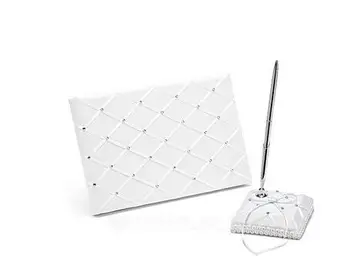 

Chequered Rhinestones Wedding Guestbook & Pen Set