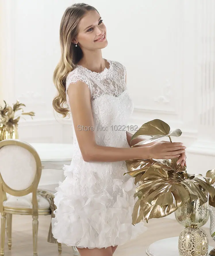 2015 Summer New White or Ivory Lace Short Style We...
