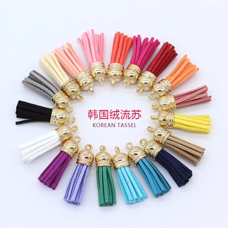 

30p Multi-color Gold Color Caps 38MM Suede Leather Tassel DIY Keychain Pendant Purl Bag Decoration Jewelry Finding charms Tassel