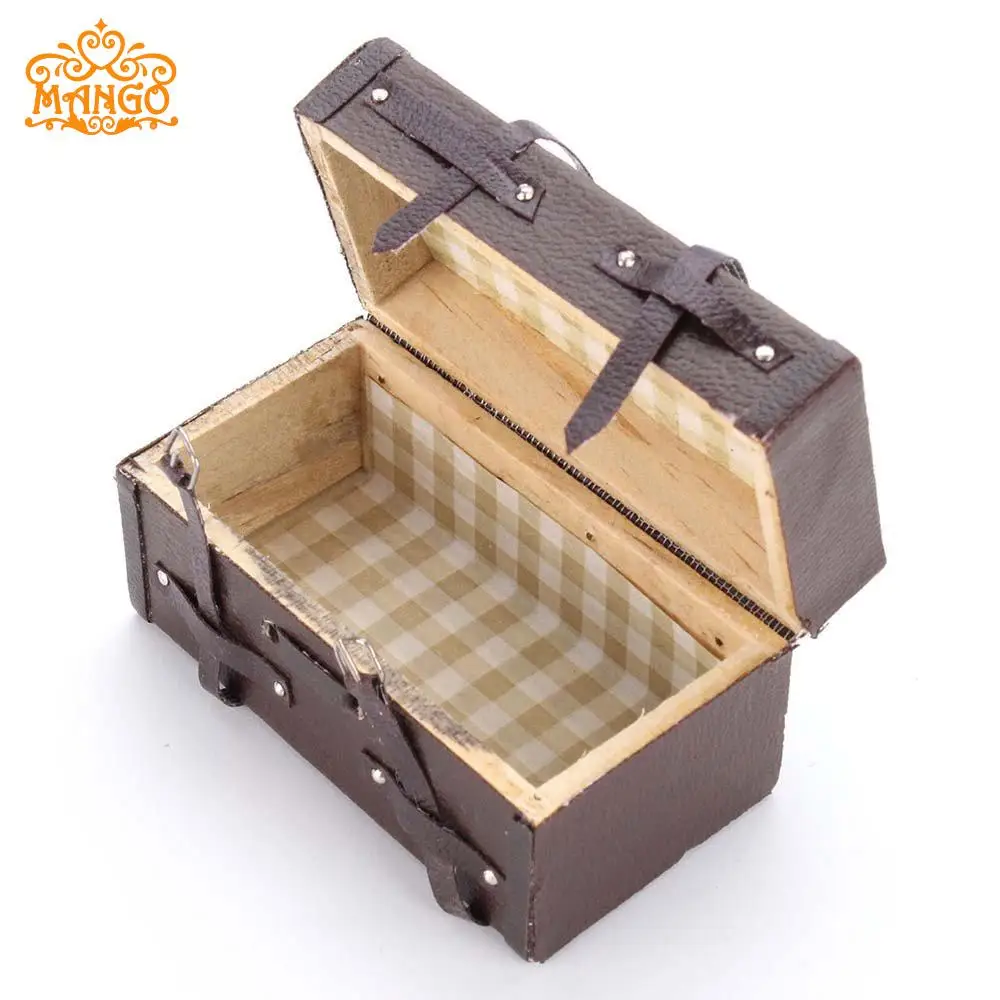 Dollhouse Miniature 1:12 Toy Vintage brown Luggage Leather suitcase | Игрушки и хобби