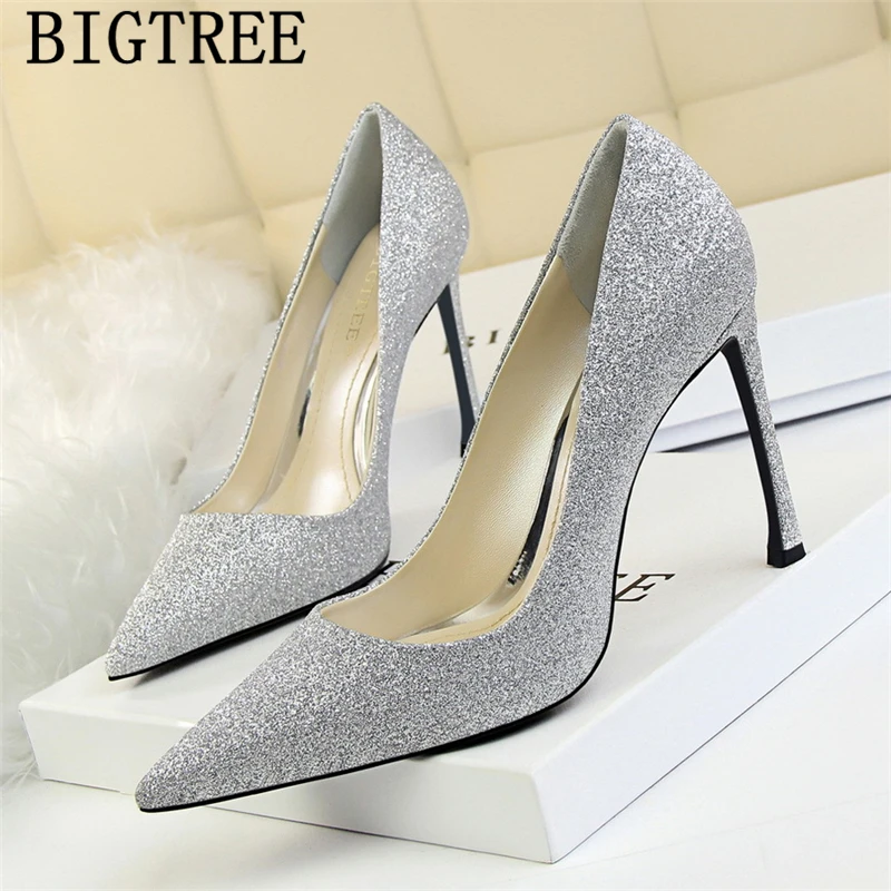 glitter heels wedding shoes bride bigtree shoes extreme high heels sexy elegant shoes women brand pumps fetish high heels talon