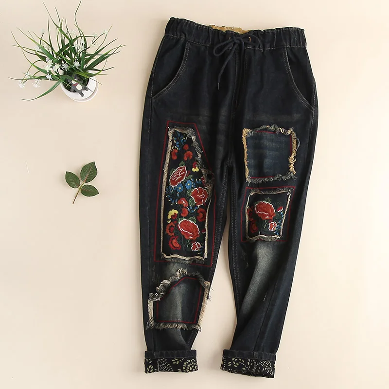 High Waist Boyfriend Embroidered Jeans for Women Baggy
